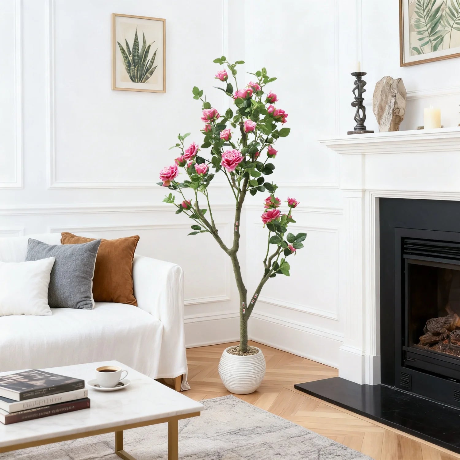 Artificial Rose Flower Tree-5FT Lifelike Plant in Pot with Flowers Decorative Rose Trees for Home,Office, Wedding, Event Decor