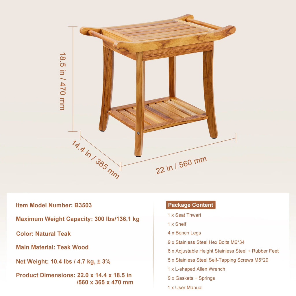 Bamboo Shower Bench 19.1x11.3x18.3 in Waterproof