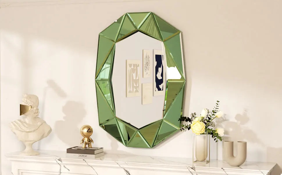 Stylish Irregular Silver Glass Wall Mirror with Beveled Diamond Edge Accents