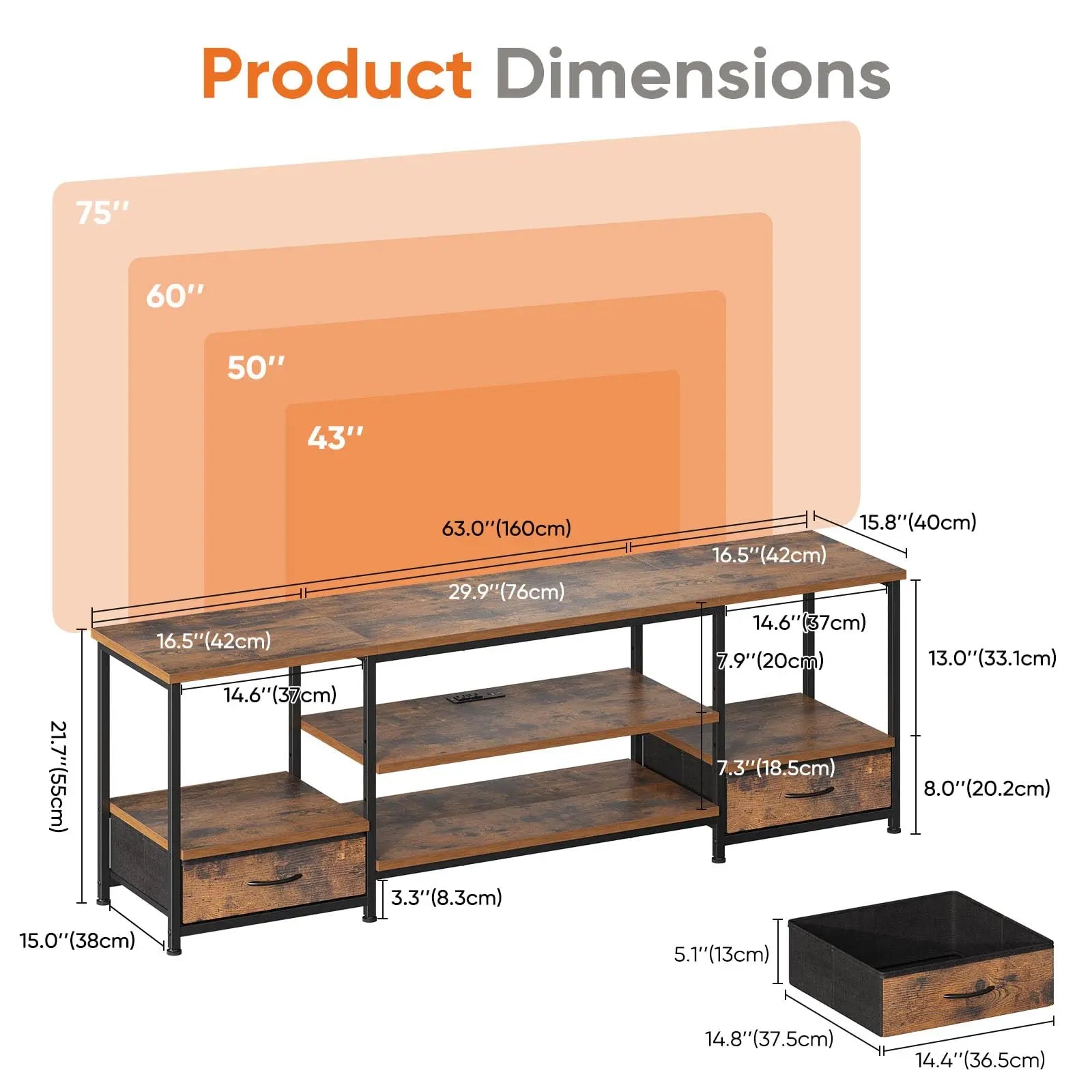 63IN Wooden Tv Stand For Up To 75 Inch TV Entertainment Center