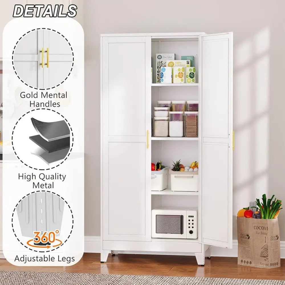 61 Metal Pantry Cabinet with 2 Doors & Adjustable Shelves