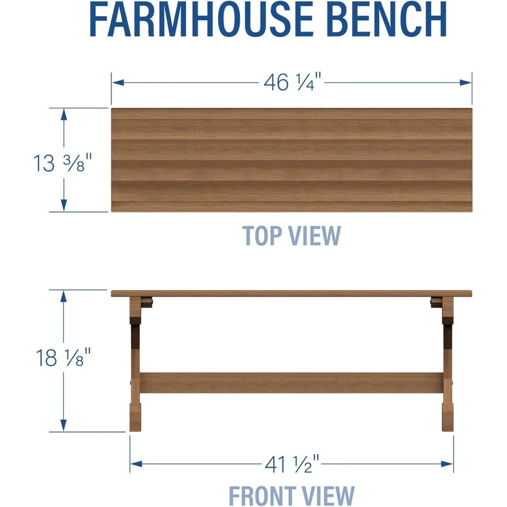 Backyard Discovery 46" Meranti Wood Farmhouse Bench with Walnut Stain, Designed for Indoor and Outdoor Use, Entryway, Living Roo
