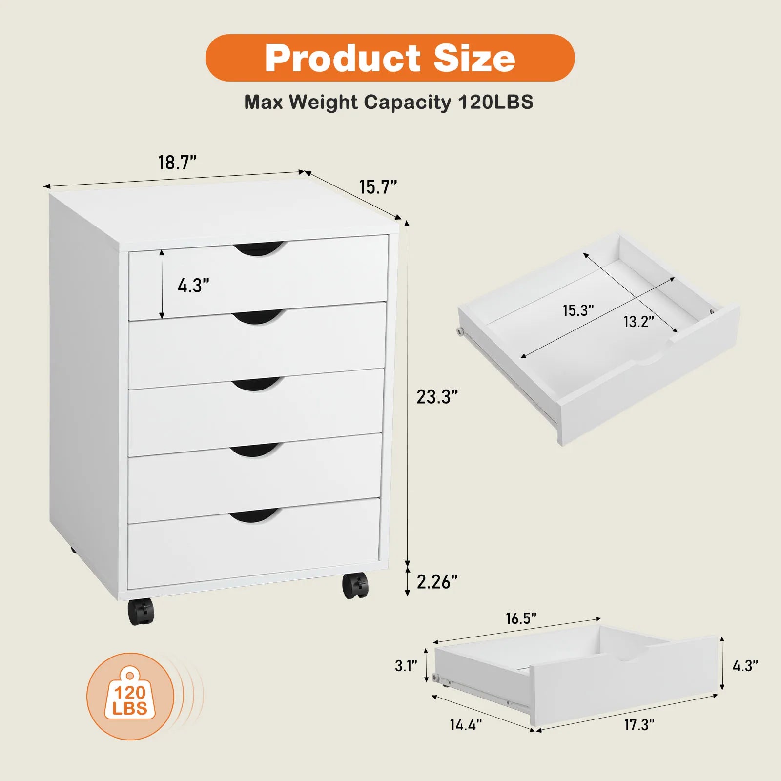 JHK Wood Nightstand Cabinet 5 Drawers Waterproof Surface