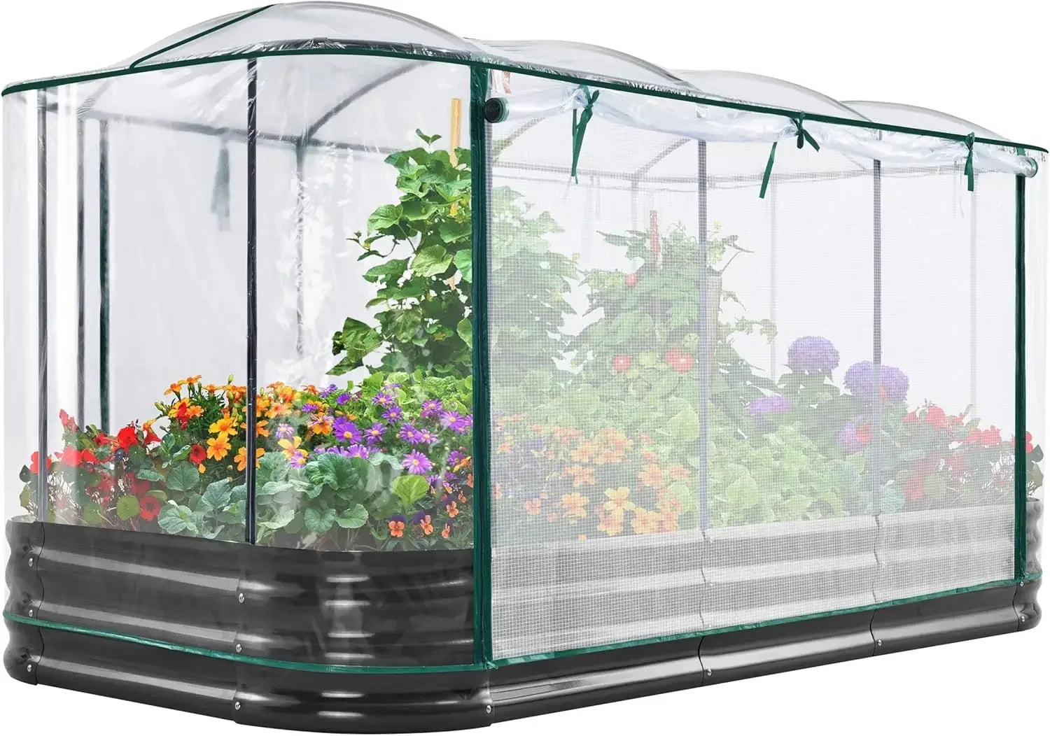 BestsellerRaised Garden Bed with Cover Galvanized Oval Planter Garden Box
