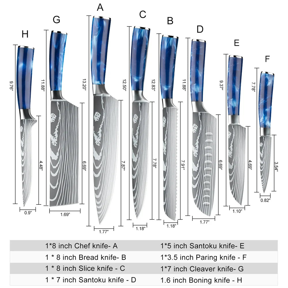 8pcs Kitchen Knife Damascus Stainless Steel Set