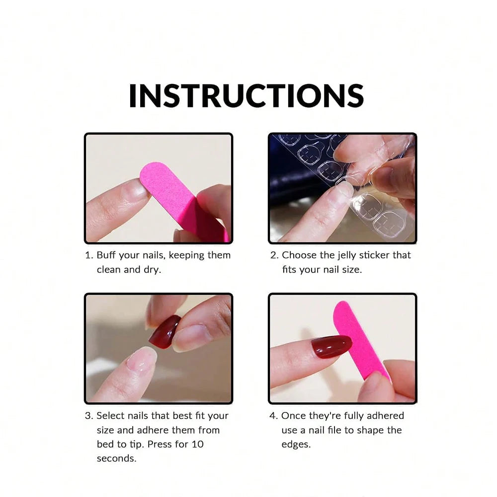 24PCS Press On Nails Short Square Wine Red Full Cover Fake Nail Set