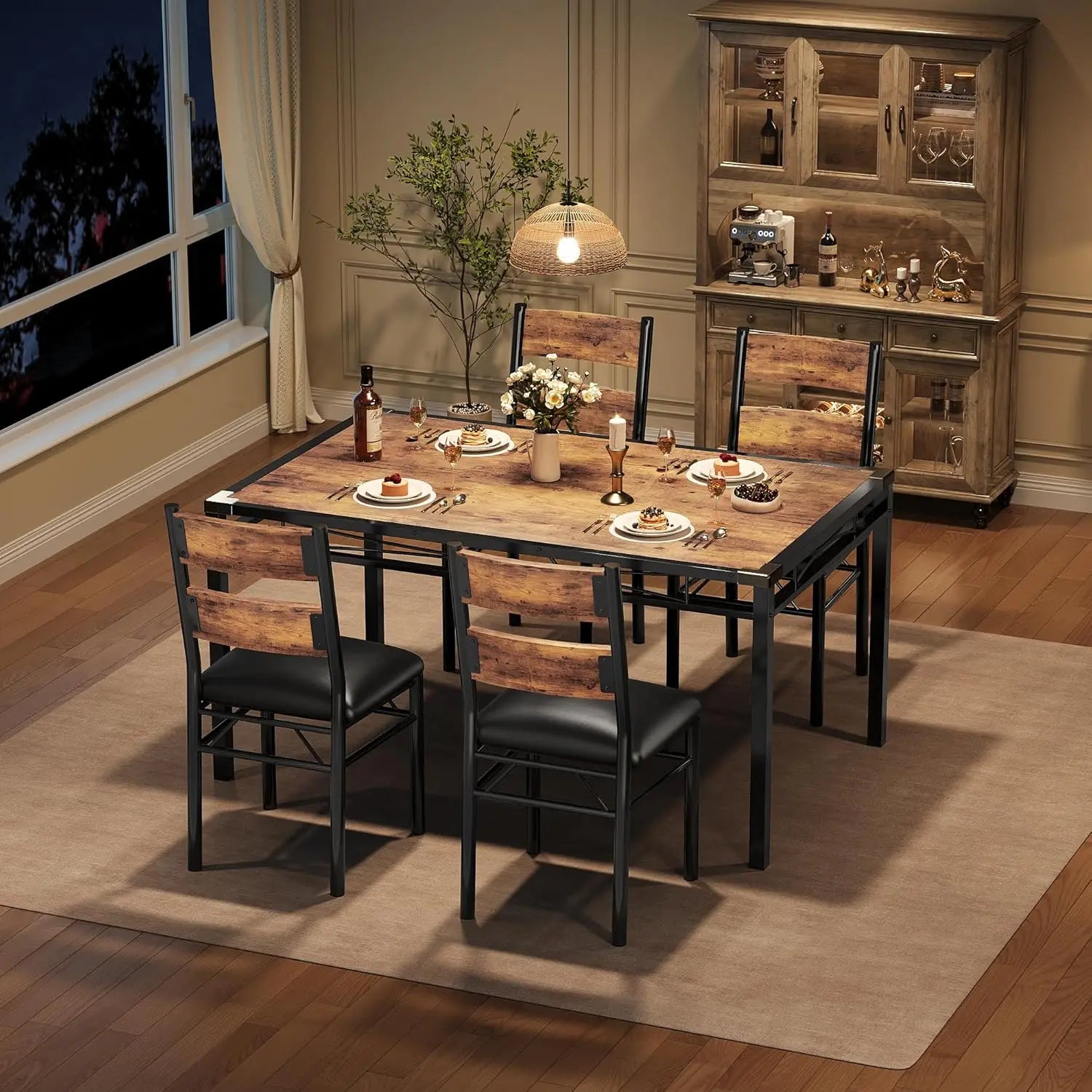 Wood Kitchen Table Chairs Set of 4 with Corner Protector,