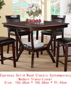 7pc Formal Dining Set with Solid Wood Table, Shelve & 6 Chairs in Espresso Finish