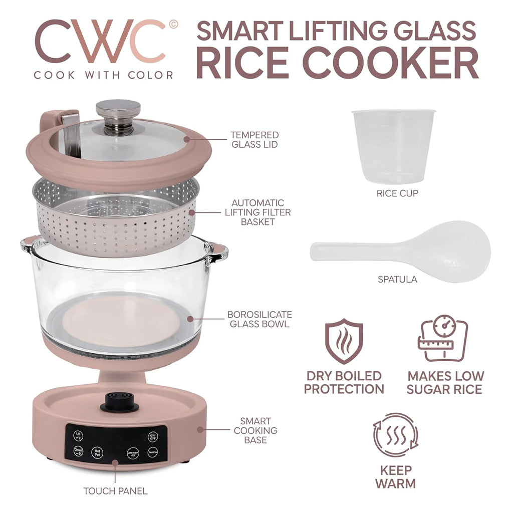 3L Glass Low Carb Rice Cooker-Makes 6 Cups Cooked