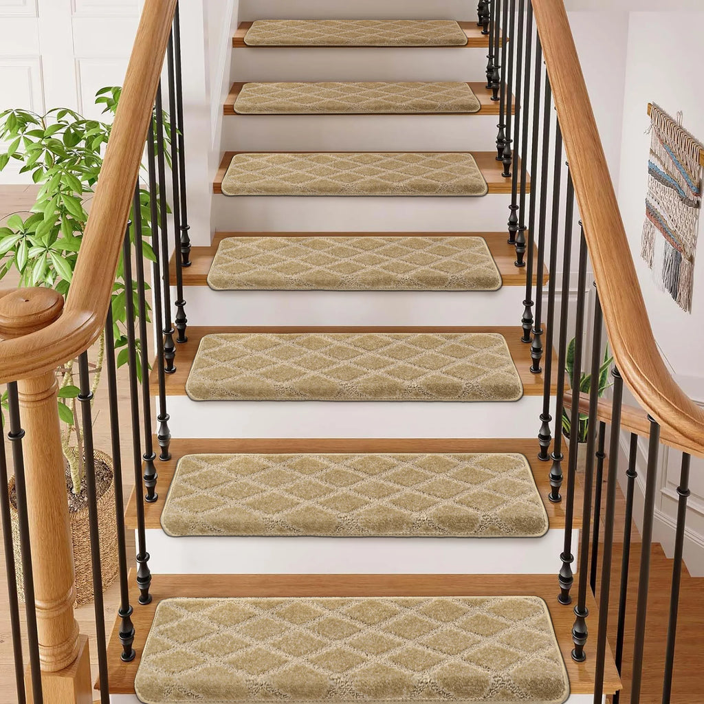 Bullnose Carpet Stair Treads Set -Non-Slip, Premium Soft，Skid Resistant, Washable, Reusable, and Easy to Install
