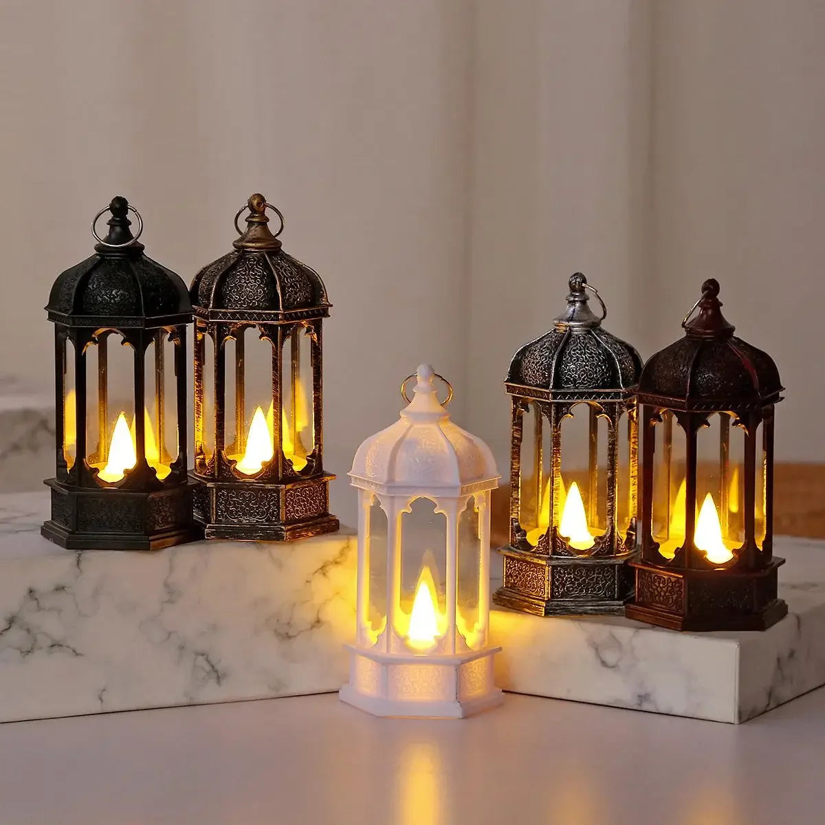 Battery Powered Led Candle Lantern Vintage Light Hanging Lamp Night Table Hand For Decoration Atmosphere Party Lighting Lanterns