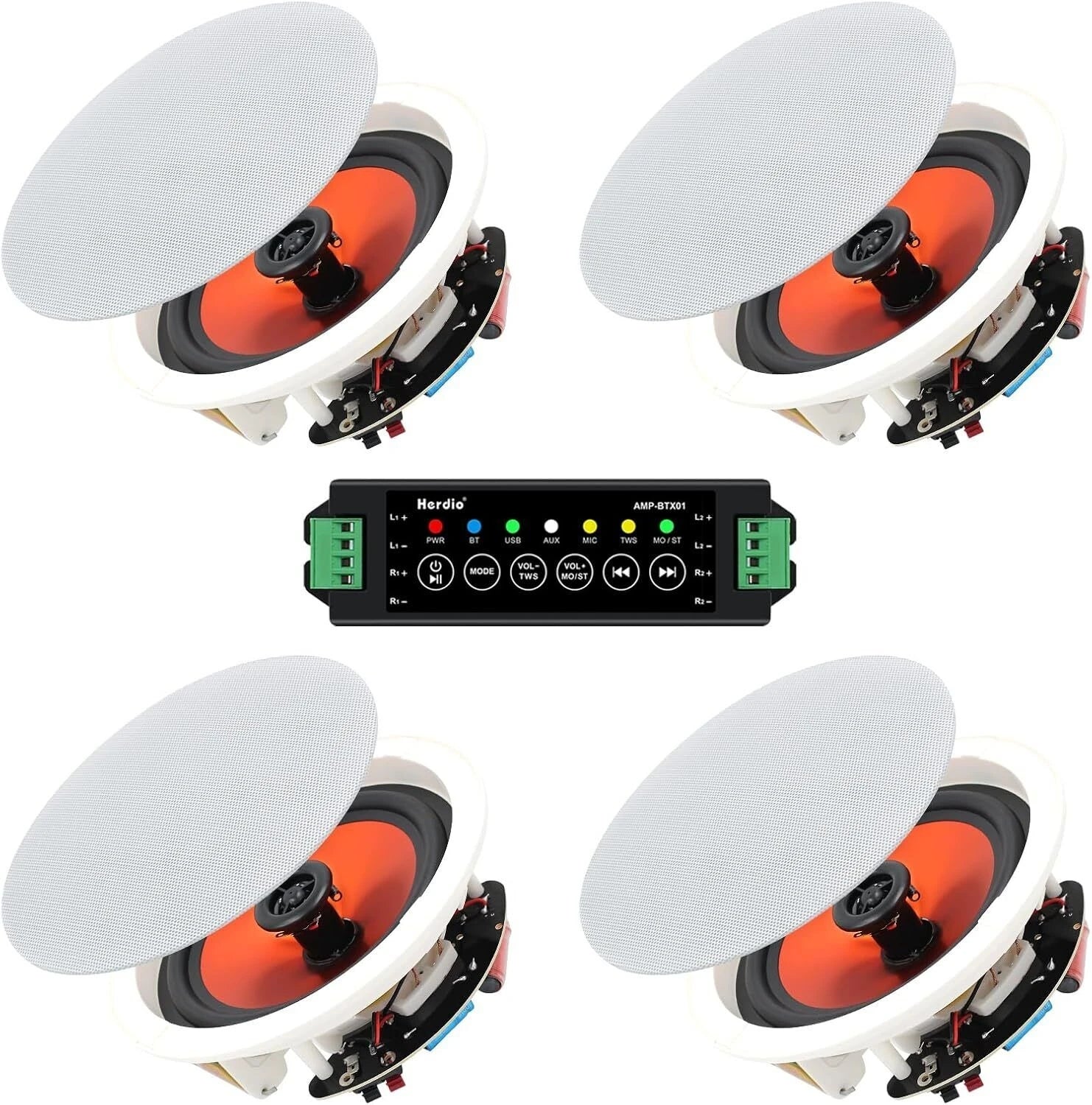 600W 2-Way Flush Mount Speakers System With Wall Amplifier Receiver