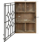 Wall Hanging Open Storage with Decorative Black Iron Door, Rustic Brown