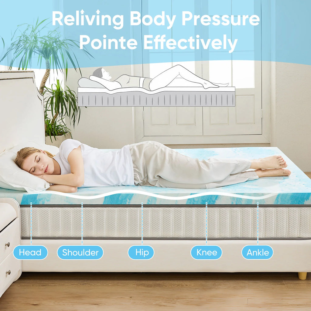 2-3 Inch Gel Memory Foam Mattress Topper Full Size Cooling Mattress Soft and Breathable