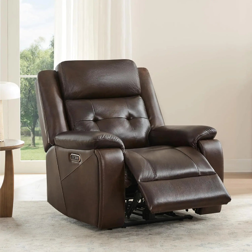 Genuine Leather Power Recliner Chair for Adults, Wall Hugger Recliner with Power Headrest