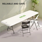 8FT Folding Table Set with 10 Chairs – Heavy-Duty 660 lb Table & 330 lb Chairs, Portable Folding Furniture Bundle for Camping, P