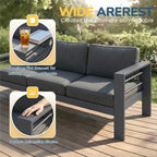 Gray Oversized Metal Patio Furniture Set with 27.5 Deep Seating and 3.2 Wide Armrests, All-Weather Outdoor Cushion Set