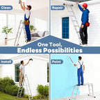 Multi-Purpose Folding Ladder,7 in 1 Aluminium Heavy Duty Collapsible Tall Extension Adjustable
