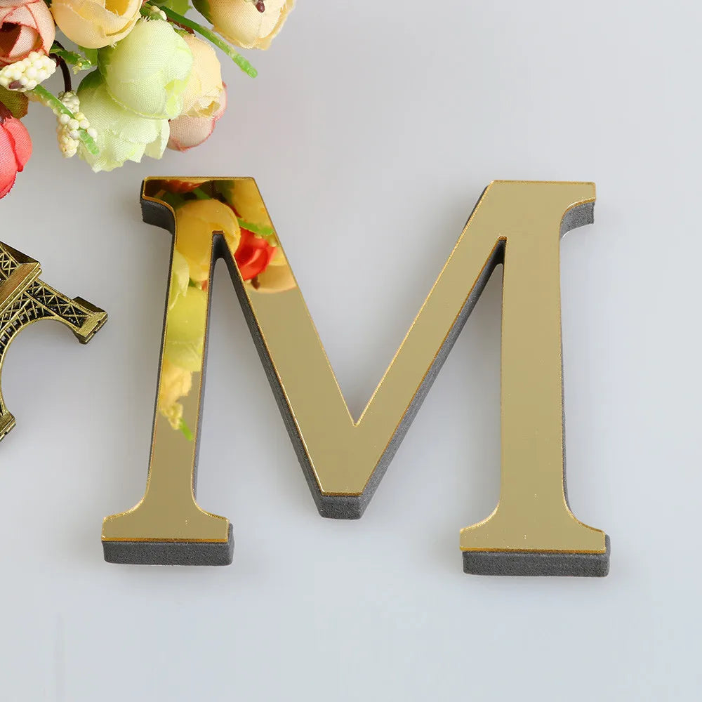 26 English Letters Wall Sticker 3D Mirror Acrylic Gold