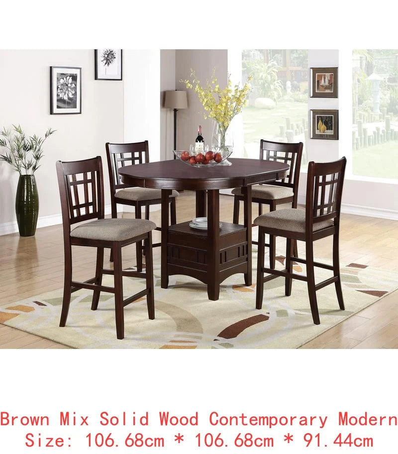 Contemporary 5pc Counter Height Dining Set, Round Table with Leaf & 4 Side Chairs