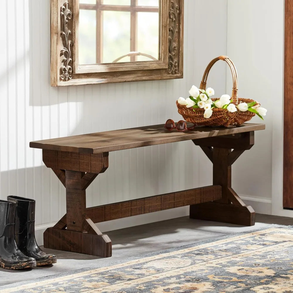 Backyard Discovery 46" Meranti Wood Farmhouse Bench with Walnut Stain, Designed for Indoor and Outdoor Use, Entryway, Living Roo