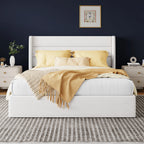 Lift Up Storage Bed with Wingback Headboard/Heavy-Duty Hydraulic Bed/Large Underneath Storage