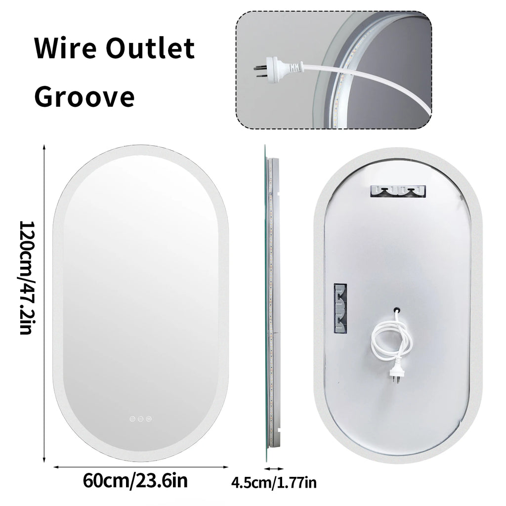 Frameless Wall Mirror with Lights Anti-Fog