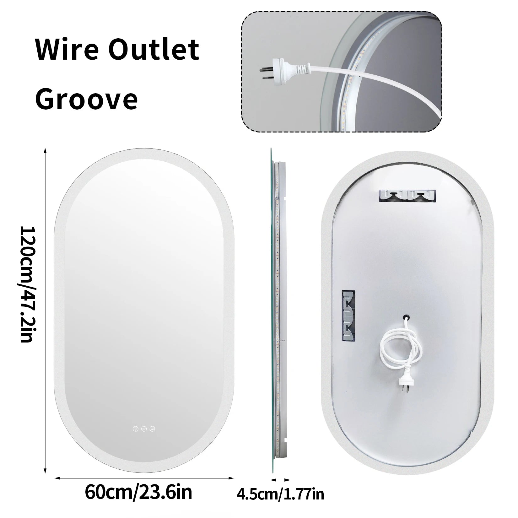 Frameless Wall Mirror with Lights Anti-Fog