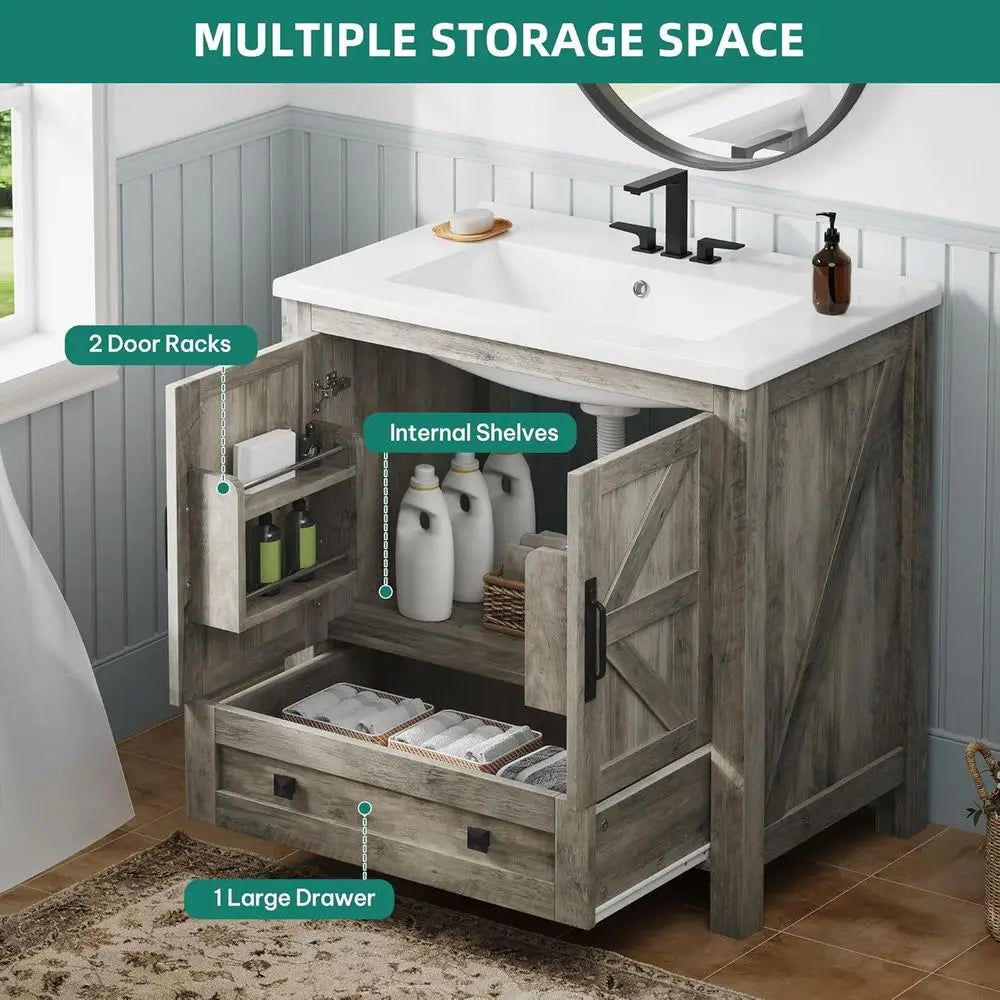 30" Farmhouse Bathroom Vanity with Sink Combo,