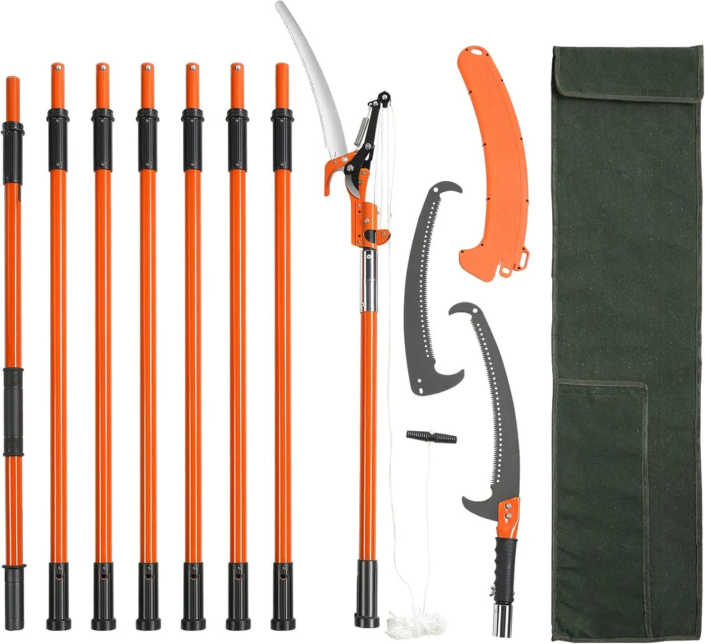 7.3-27 ft Extendable Pole Saw 8 Fiberglass Handles Steel Blade Scissors Tree Pruner for Palms Shrubs