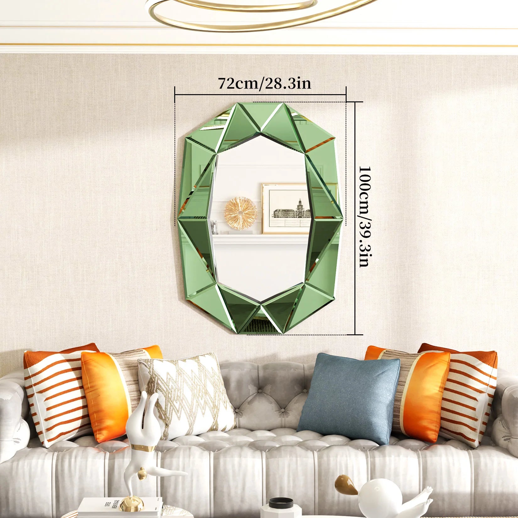Stylish Irregular Silver Glass Wall Mirror with Beveled Diamond Edge Accents