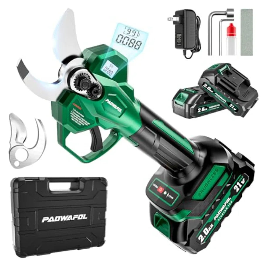 Cordless Electric Pruning Shears 1.6 Cutting Diameter with LCD Display 21V Brushless Motor Branch Cutter 2x 2000mAh Rechargeabl