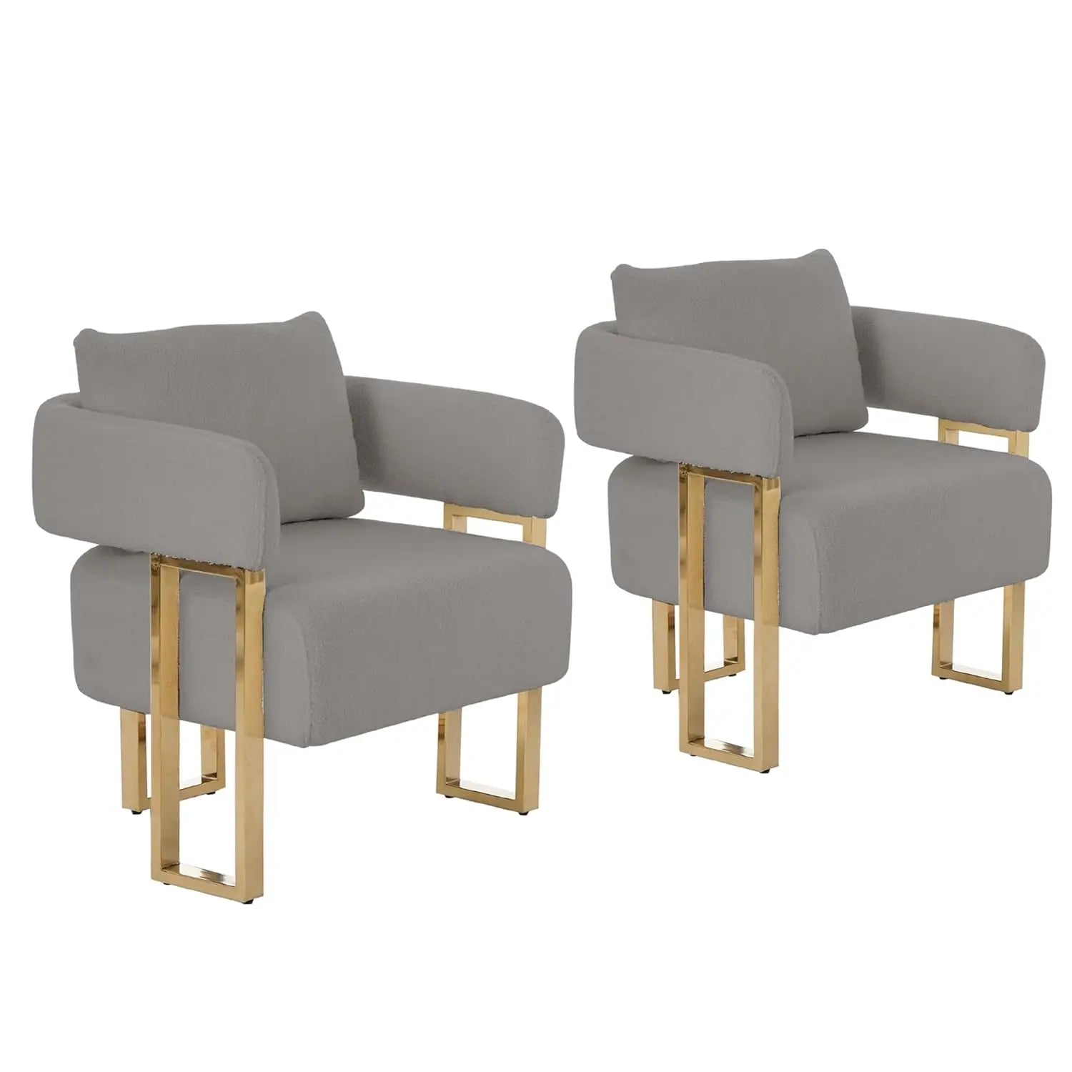 Modern Barrel Accent Chairs 2pcs Upholstered Gold Legs