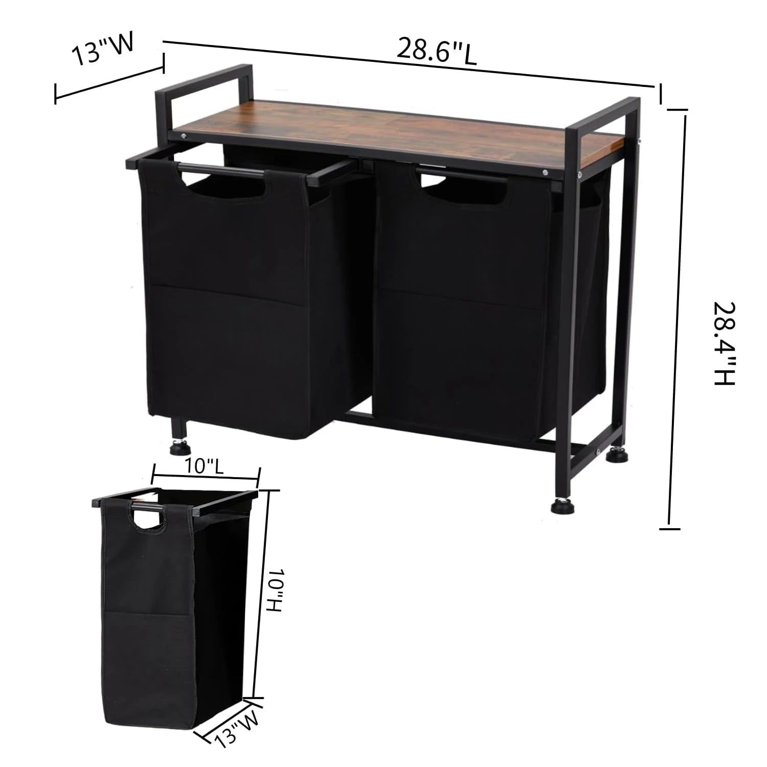 2 Section Sorter with Removable Laundry Bag and Top Shelf
