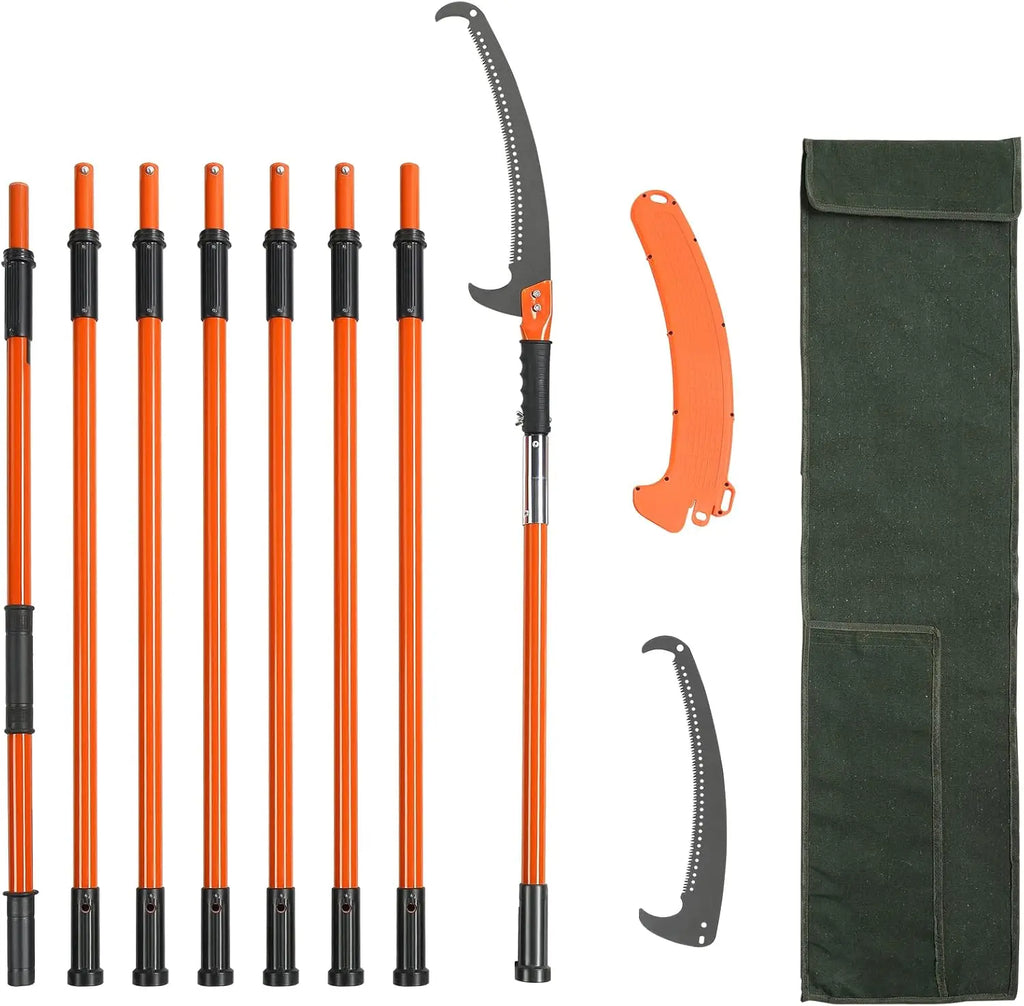 7.3-27 ft Extendable Pole Saw 8 Fiberglass Handles Steel Blade Scissors Tree Pruner for Palms Shrubs