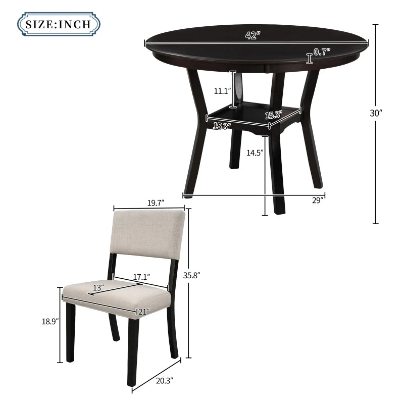 5pc Dining Set with 1 Classic Dining Table & 4x Side Chairs,