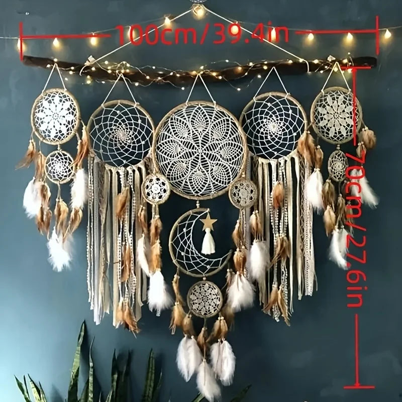 5-piece large Dream Catcher, Handcrafted Moon Dream Chaser,
