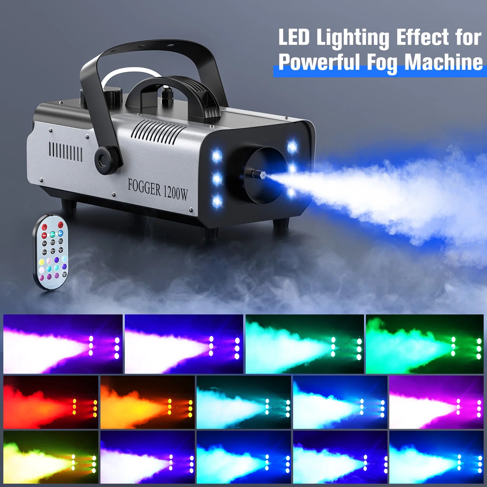 U'King 1200W Fog Machine 6LEDs Remote Fogger Ejector Disco Colorful Smoke Machine DJ Christmas Party Effects Stage Light