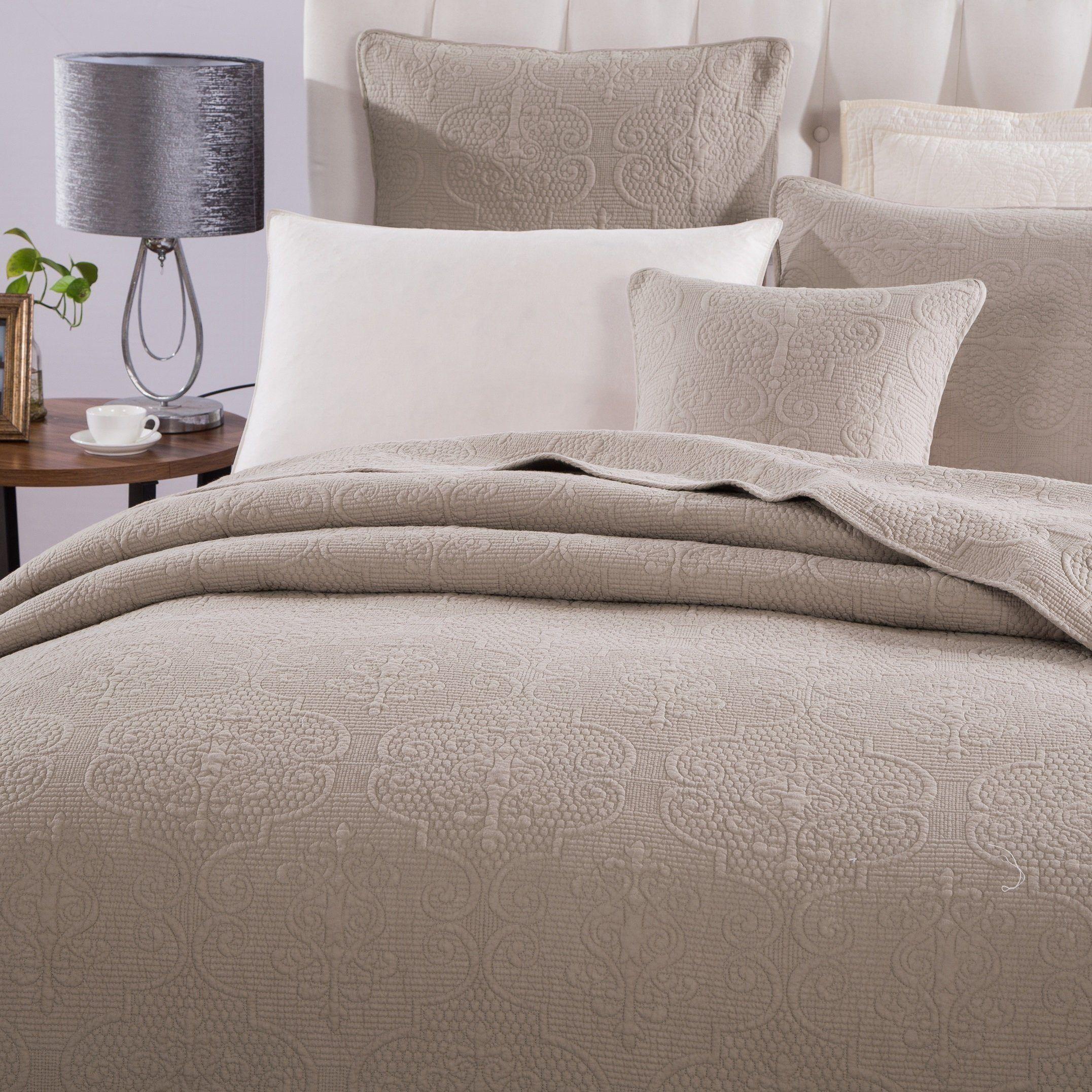 Neutral Taupe Beige Sandy Elegant Matelasse Cotton Quilted Bedspread Set