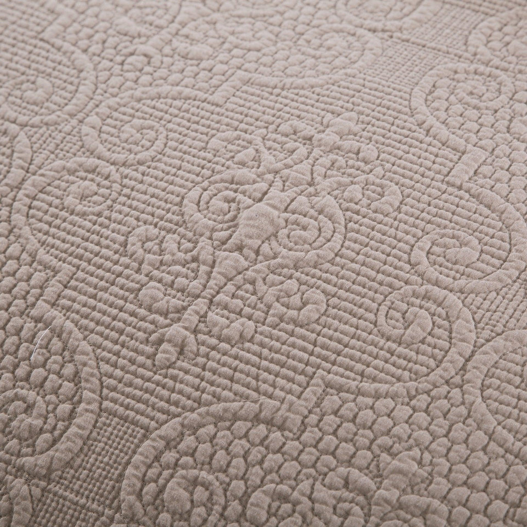 Neutral Taupe Beige Sandy Elegant Matelasse Cotton Quilted Bedspread Set